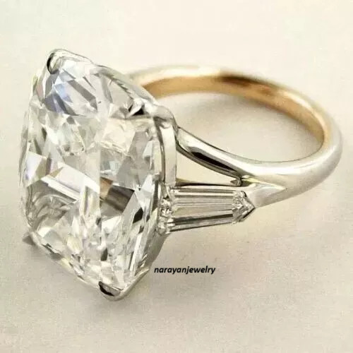 Art Deco Style Cushion Lab Created Diamond 925 Silver Two-Tone Engagement Ring