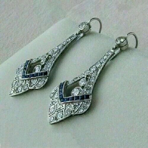 Art Deco Style Lab Created Diamond Engagement Wedding 14K White Gold FN Earring