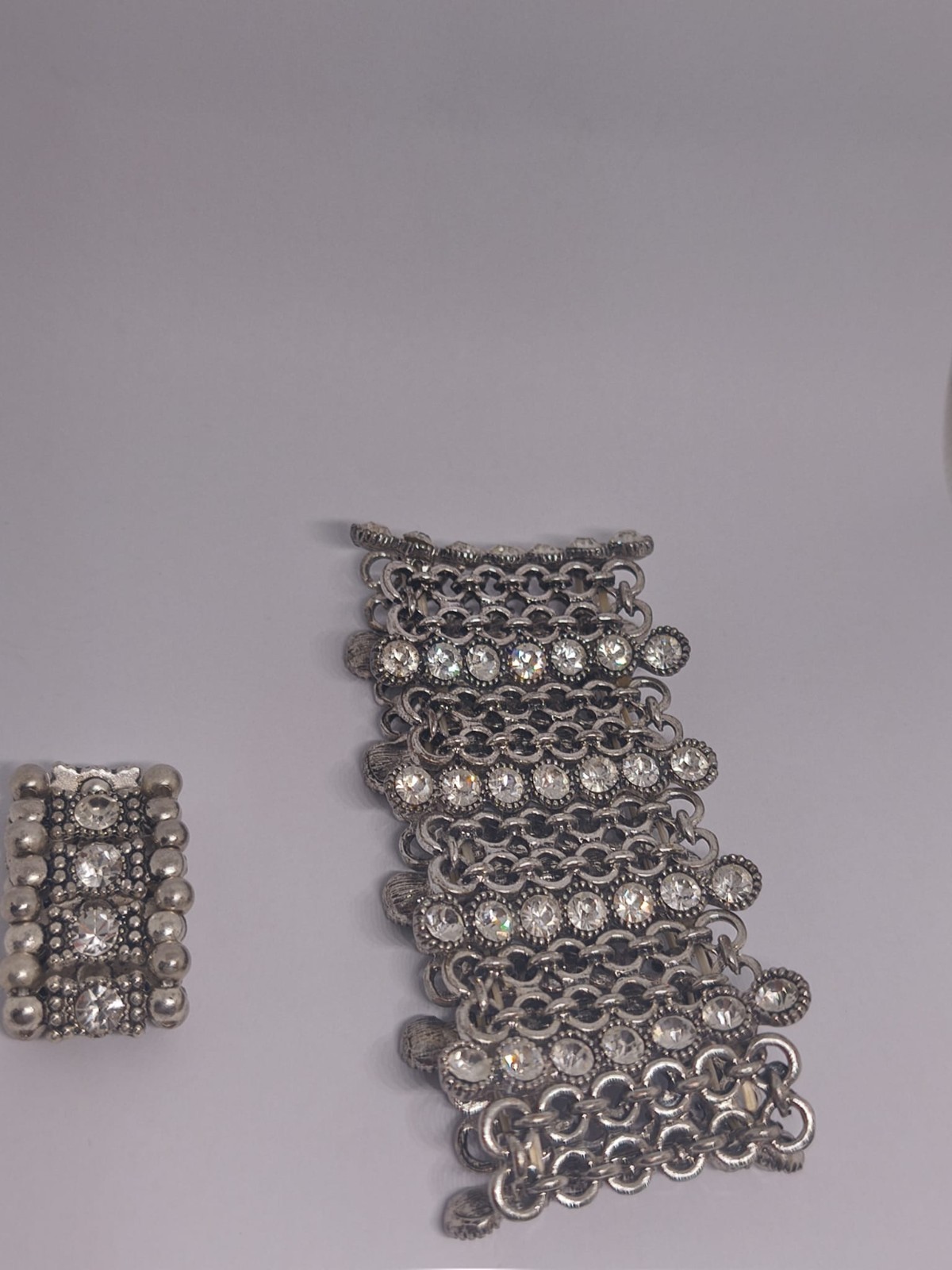 Beautiful Vintage Wide Rhinestone Bracelet – Silver Tone Statement Cuff – 93g