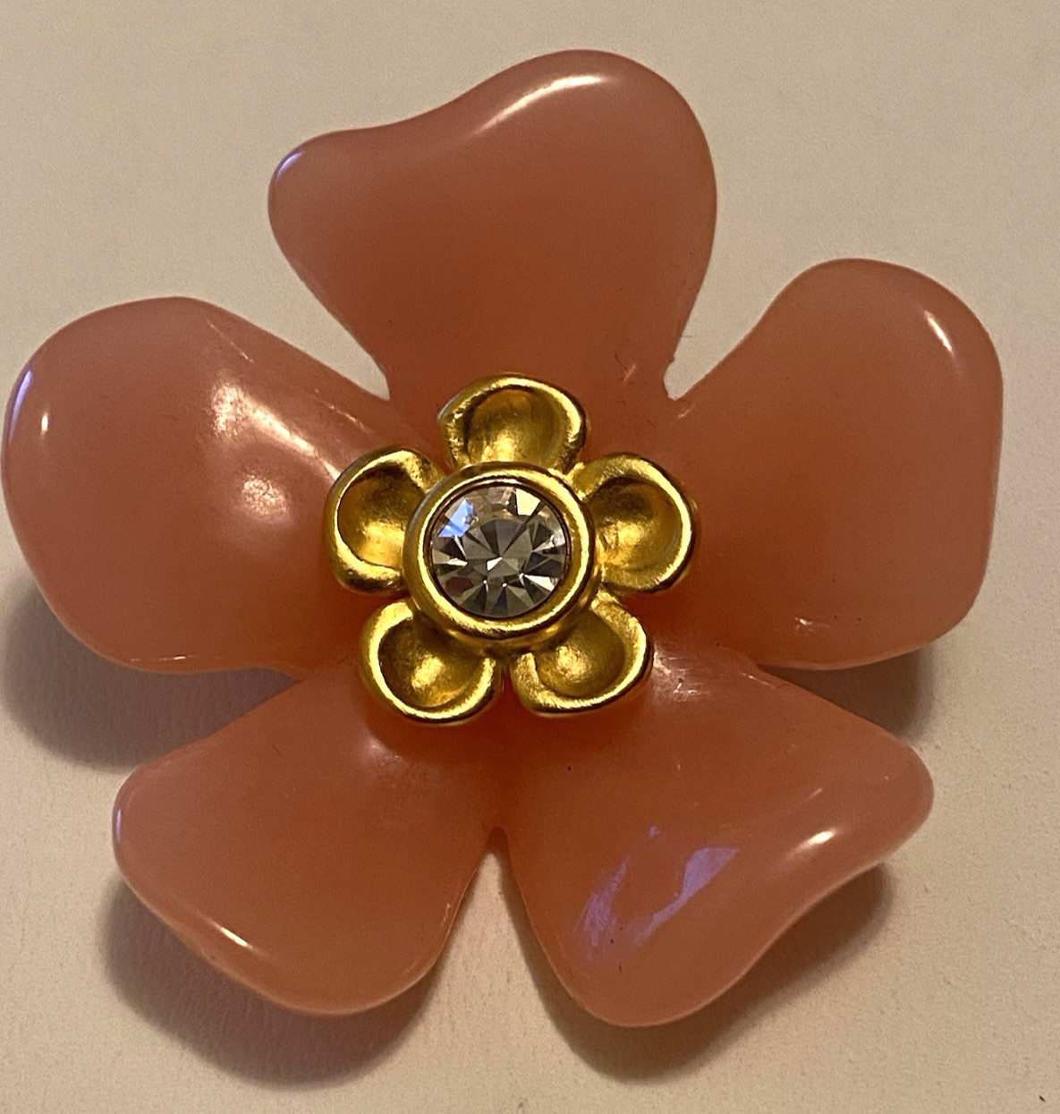 Vintage Givenchy Flower Brooch Pink Petals and Gold Tone Rhinestone Center Pin