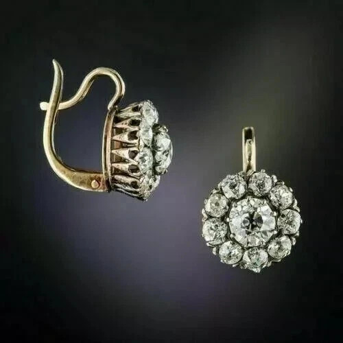 Art Deco Style Lab Created Diamond Flower Drop Dangle 14K Yellow Gold FN Earring