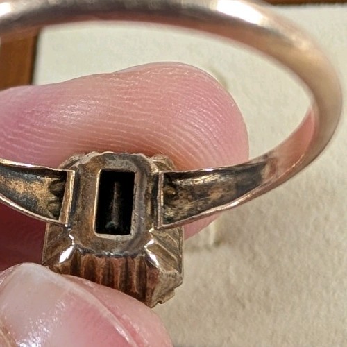 Vintage Teal Emerald Cut Statement Ring Sz 7.5 Art Deco Style Rolled Gold Plated