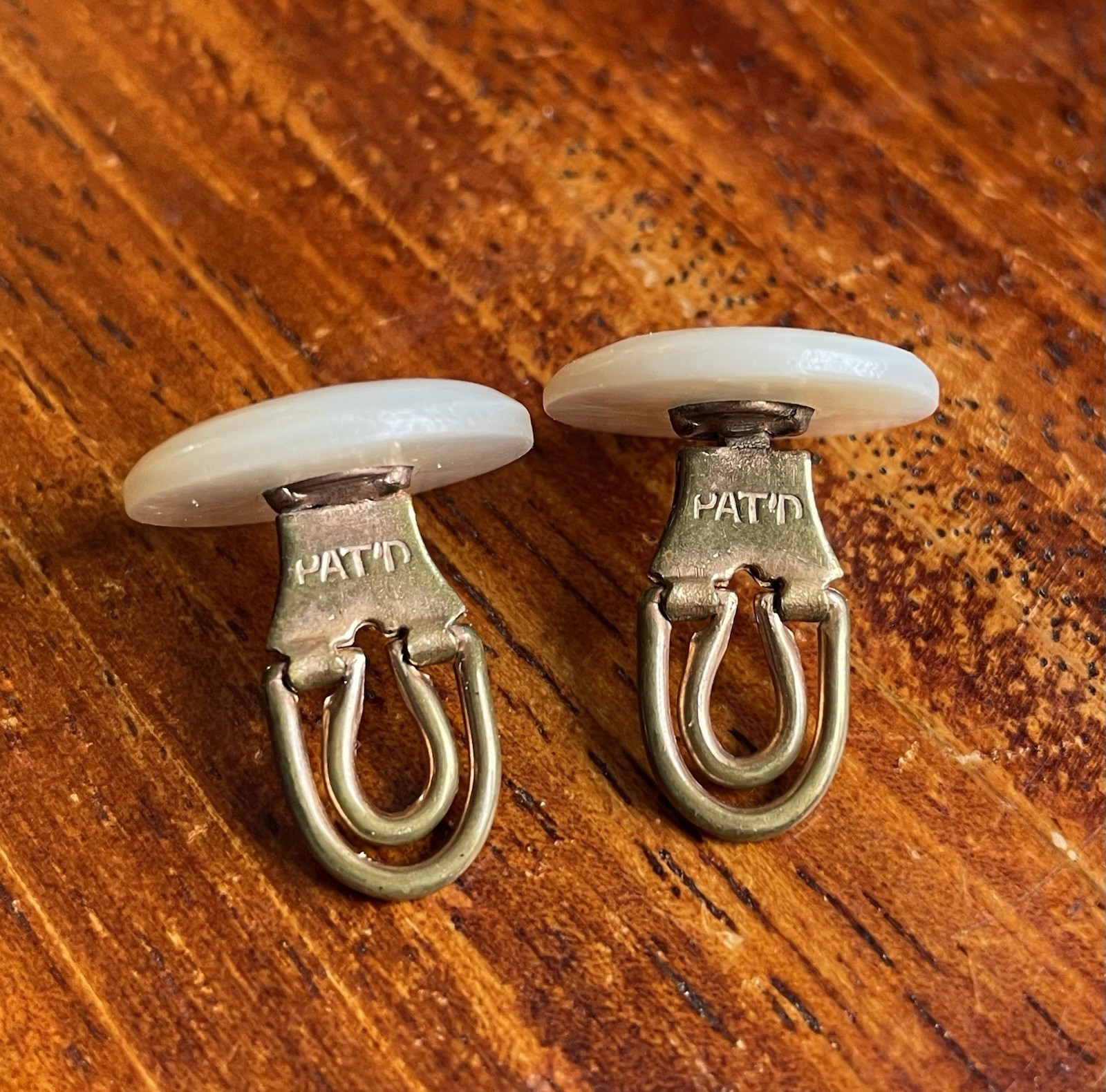 Antique Cufflinks Mother Of Pearl Engraved Nov 11, 1902 Edwardian Era Excellent