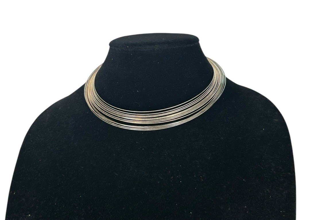 VTG Silver Tone Modernist Cleopatra Style Wire Choker Collar Statement Necklace
