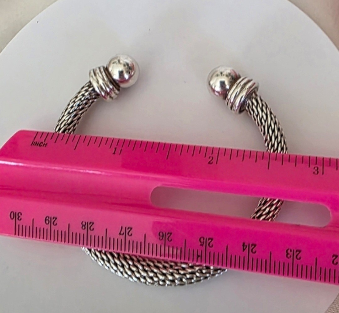Sterling Silver Mesh Ball Cuff Bracelet Vintage 925