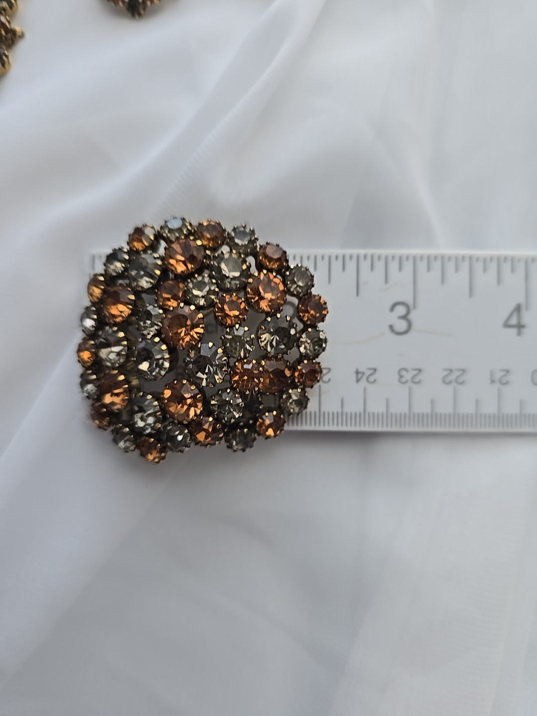 1950’s Kramer Rhinestone Set Pin Bracelet & Earrings Gray & Brown Stones