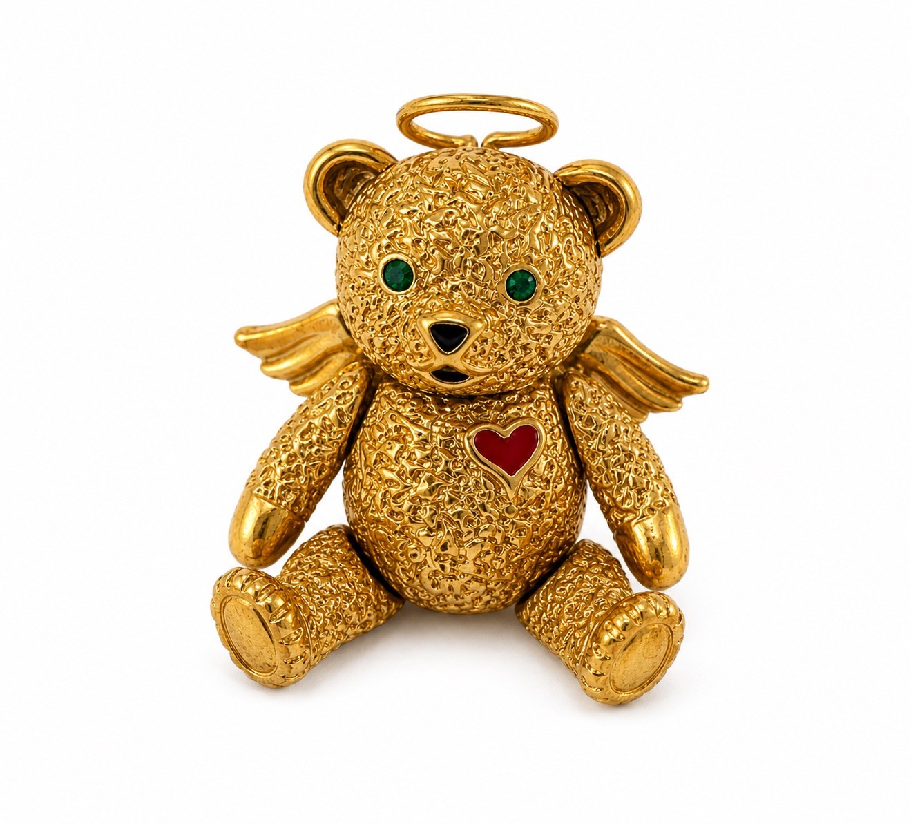 Vintage 1996 BATYA Signed Articulated Gold Tone Angel Bear Brooch Pin Pendant
