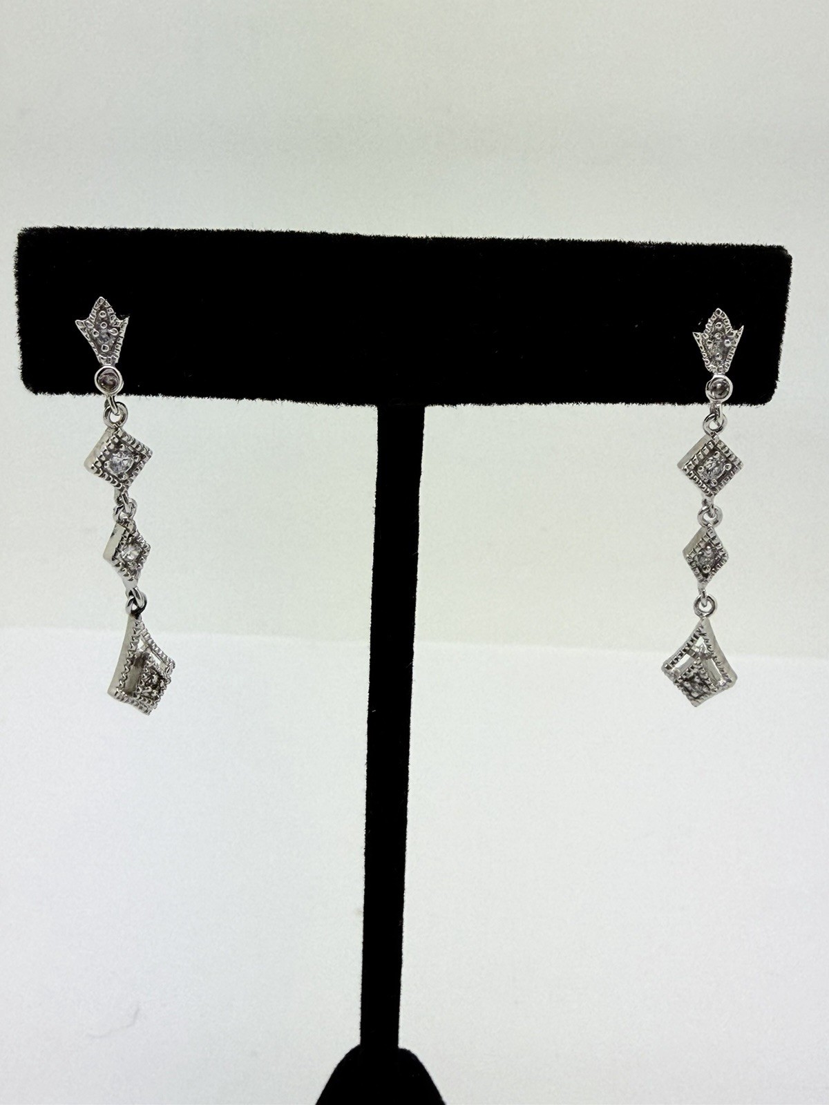 Sparkling Dangle/Drop Silverplate Rhinestone Earrings-1.25” Long