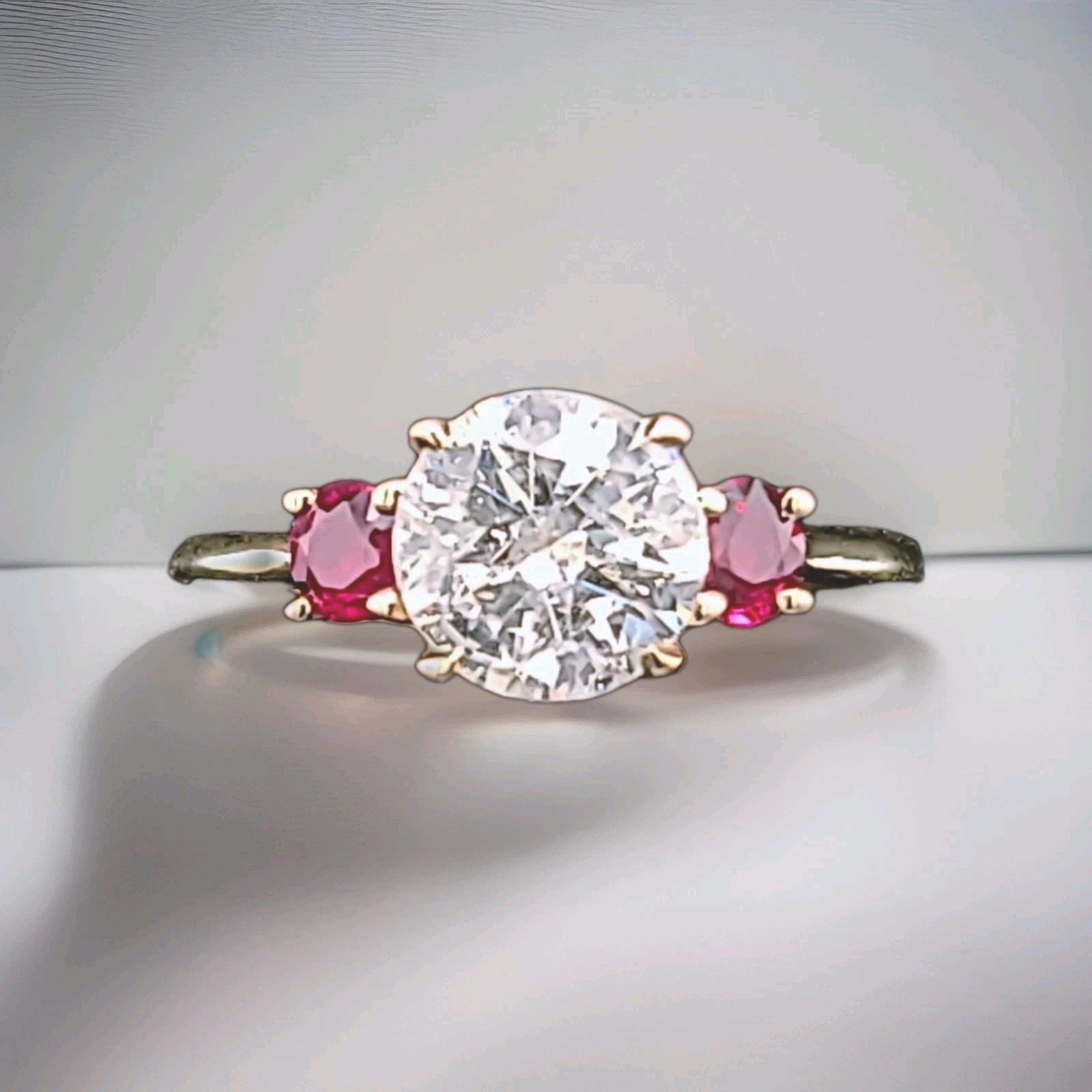 14K Yellow Gold Engagement Three Stone Ring 1.64CT.Natural Round Cut Diamond