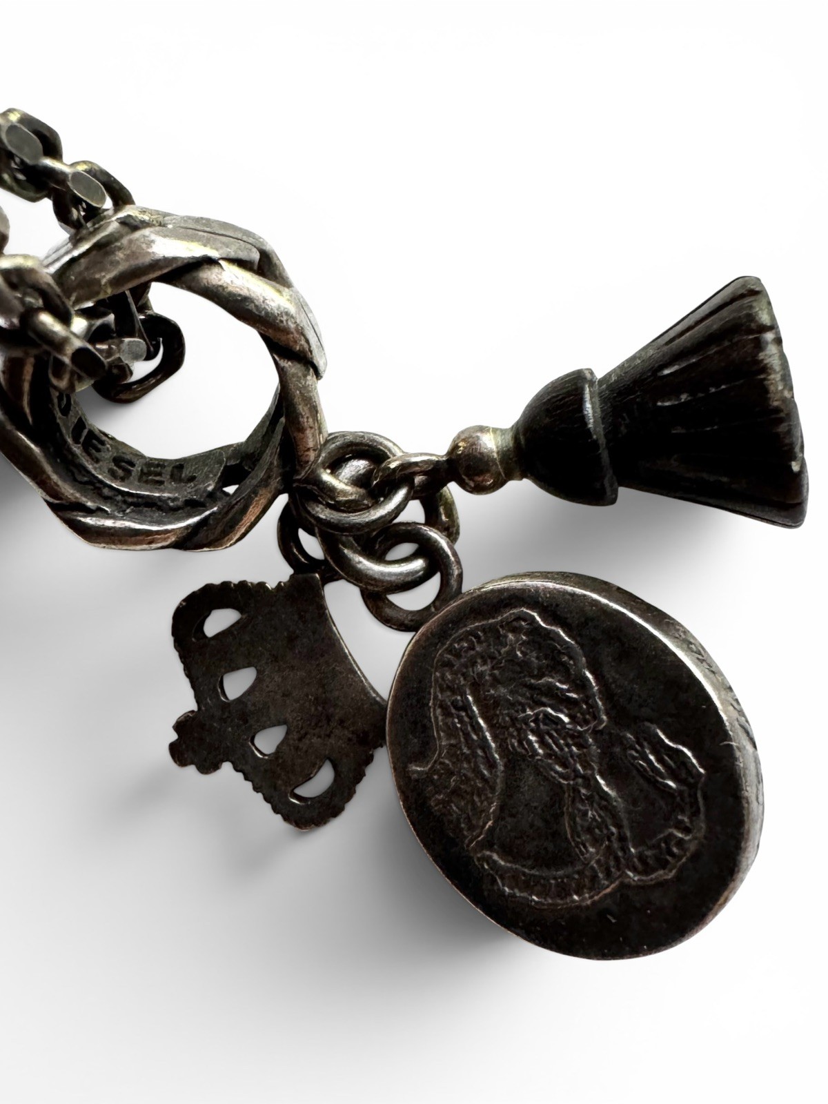 Diesel For Successful Living 925 Marked Charm Necklace Crown Pendant Y2K Mens