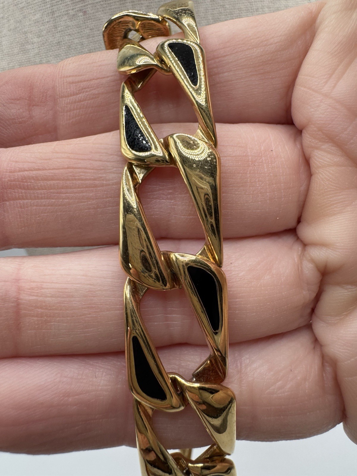 Vintage Monet Gold Tone Black Enamel Choker Collar Chain Necklace 17”