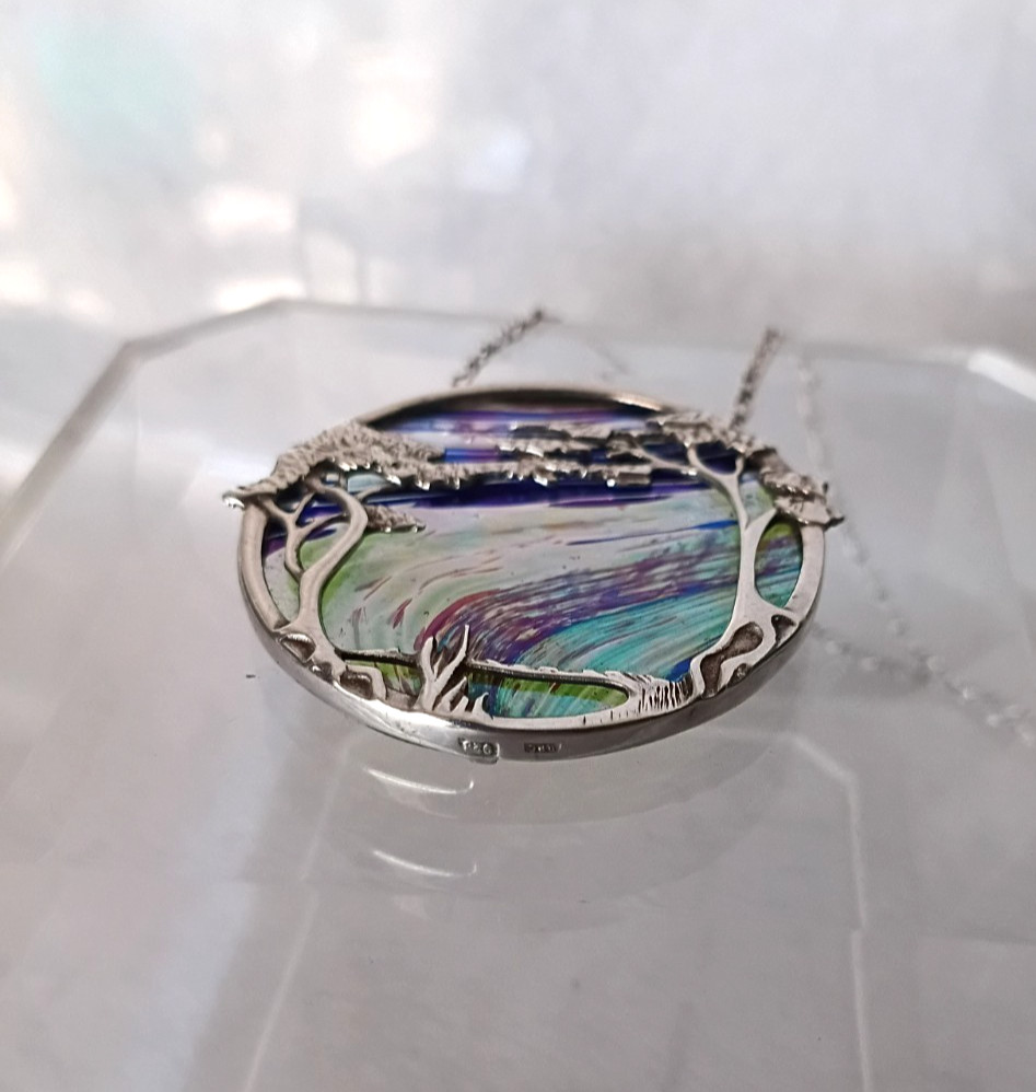 Scottish Pat Cheney/John Ditchfield Woodland Tree Sterling Poured Glass Necklace