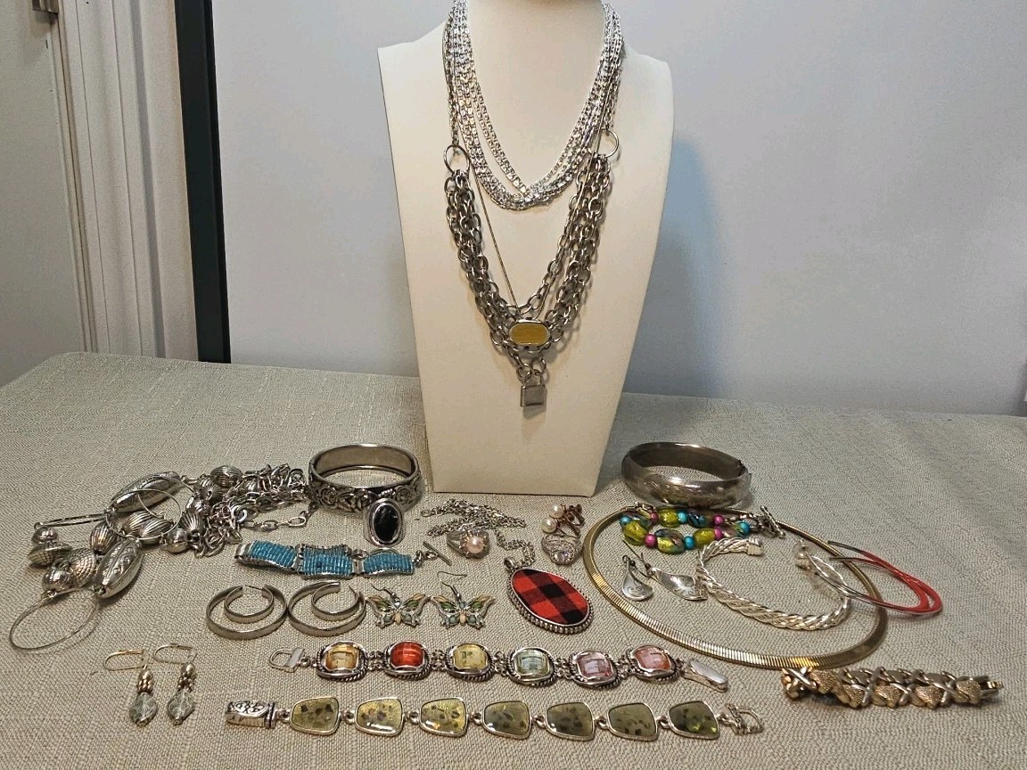 Silver Tone Jewelry Lot All Wearable 1lb +