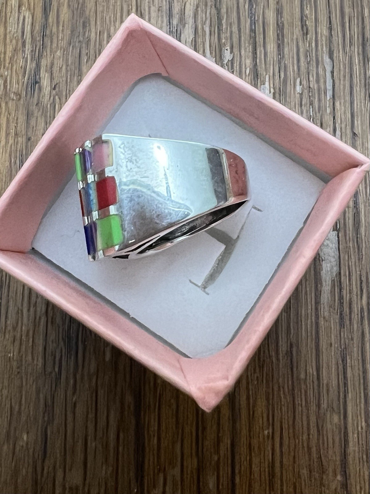Vintage Sterling Silver Multicolor Multi Gemstones Mosaic Grid Ring Size 5 – 5.5