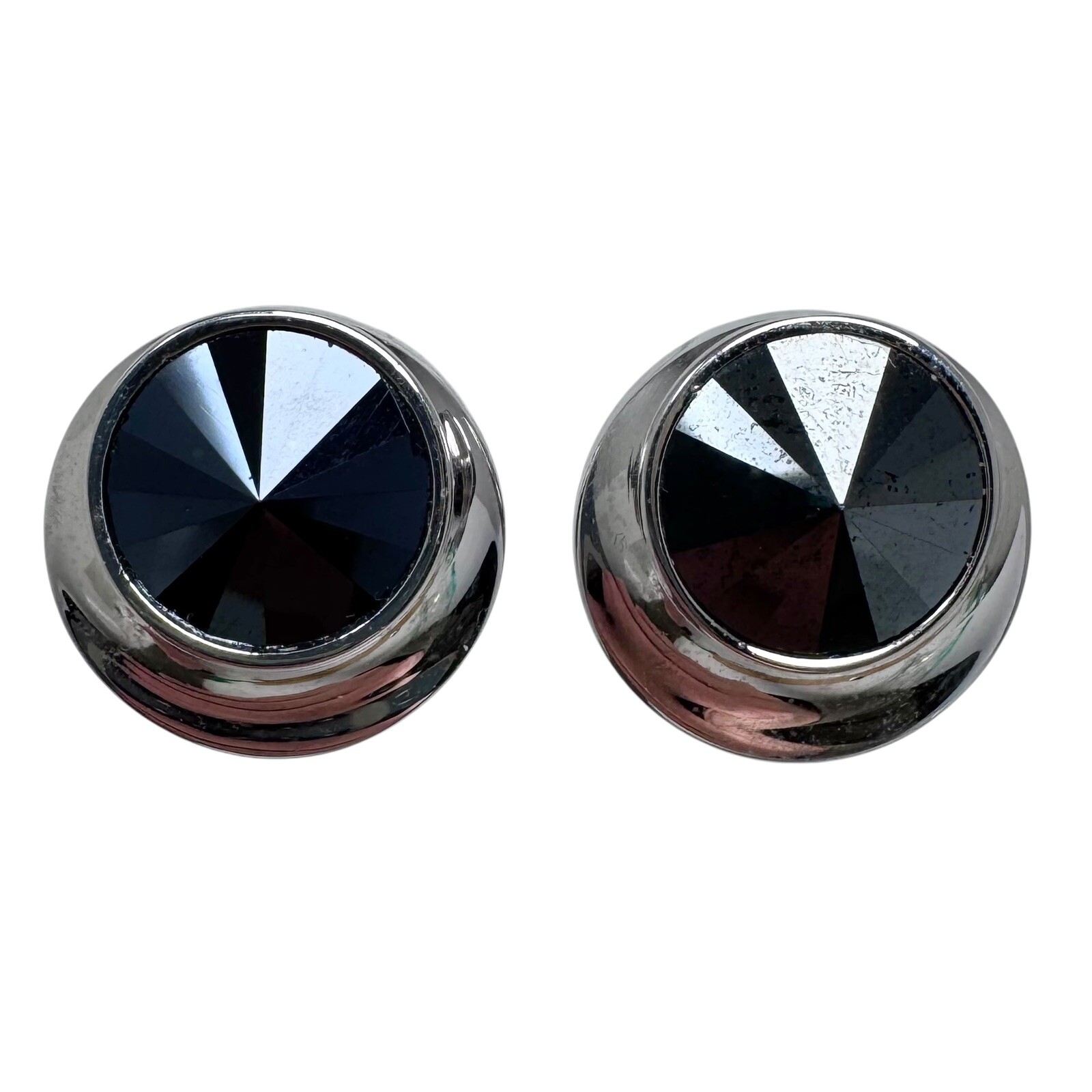 Vintage Sarah Coventry Silver Tone Faux Hematite Rivoli Necklace Clip Earrings