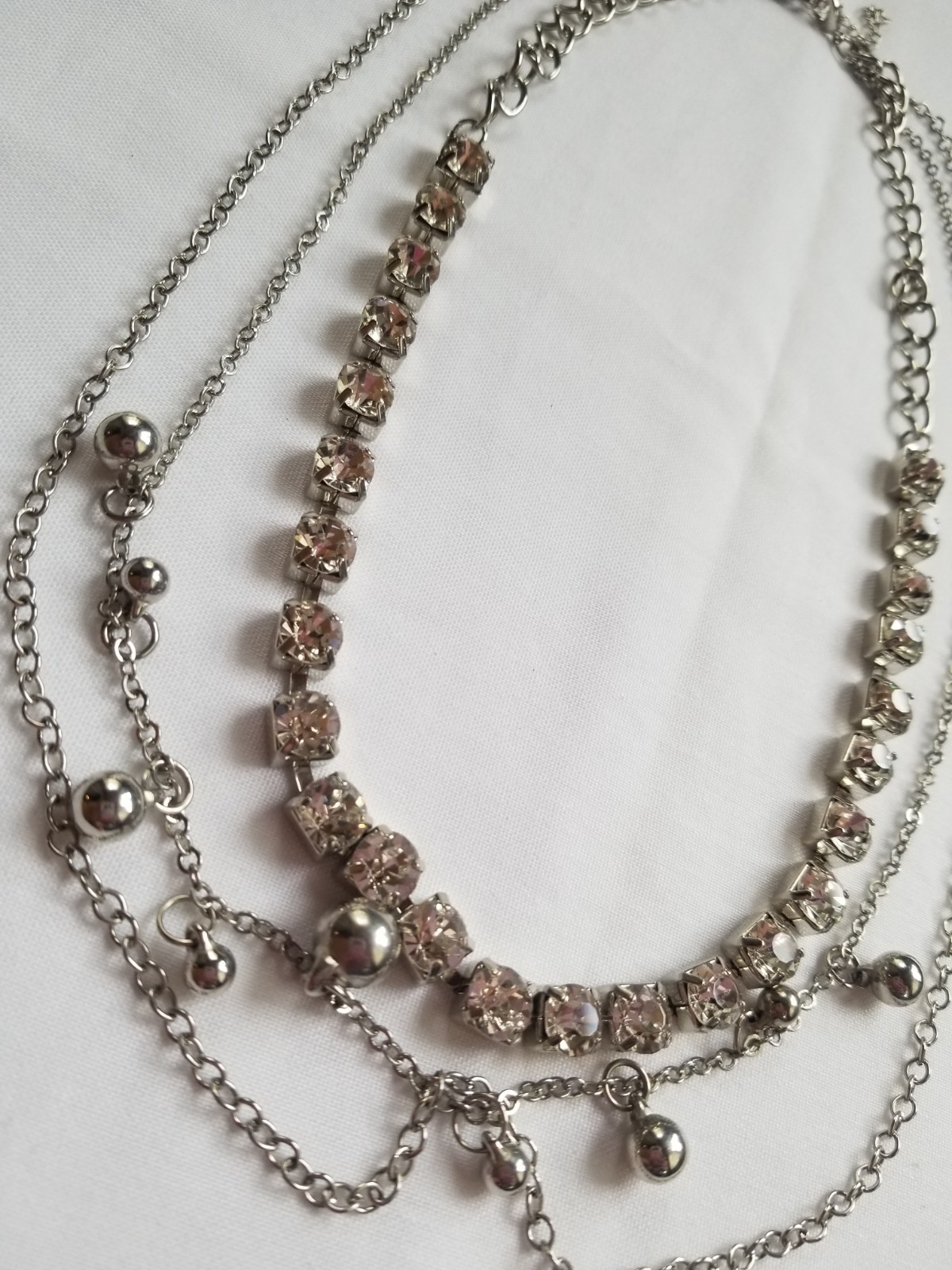 Vintage Glam Rhinestone Layered Necklace Silvertone Sparkle Clear