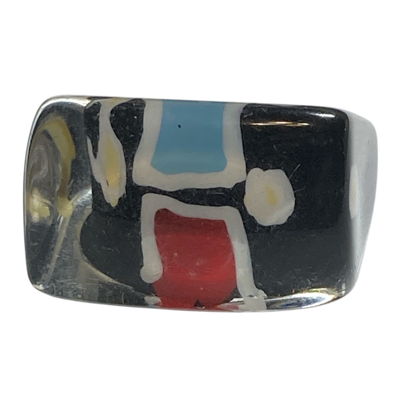Vintage Acrylic Lucite Cocktail Ring Size 6 6.5 Black White Geometric Hand Made