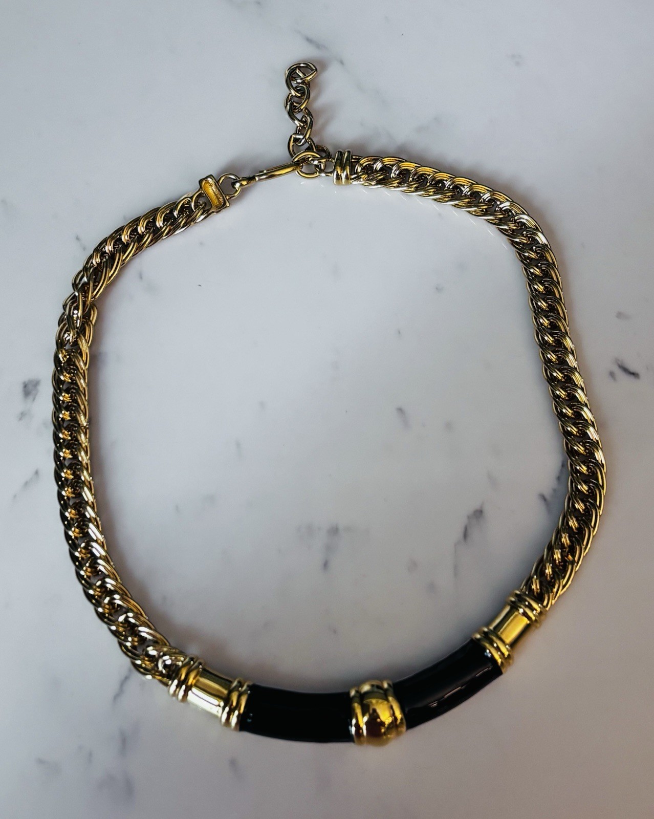 Monet Vintage Modernist, Gold Tone And Black, Chunky Necklace, Perfect! Shiny!