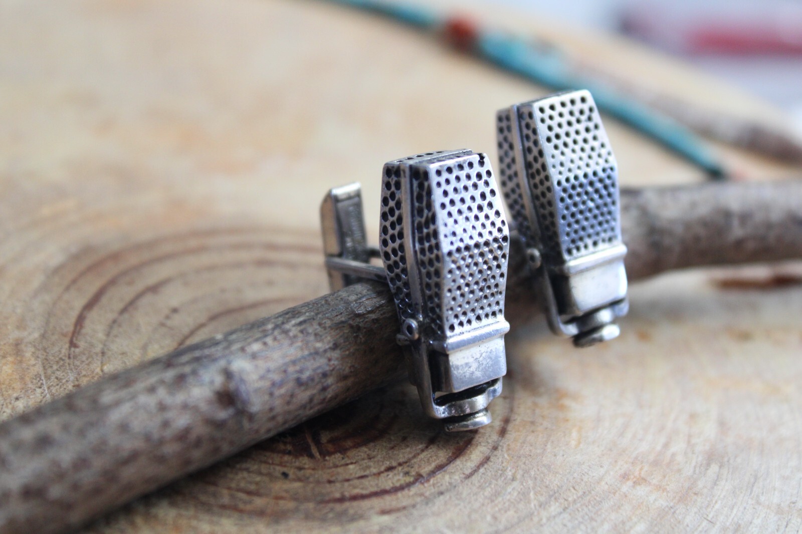 Fenwick & Sailors Sterling Silver Ribbon Microphone Mic Cufflinks 1950’s