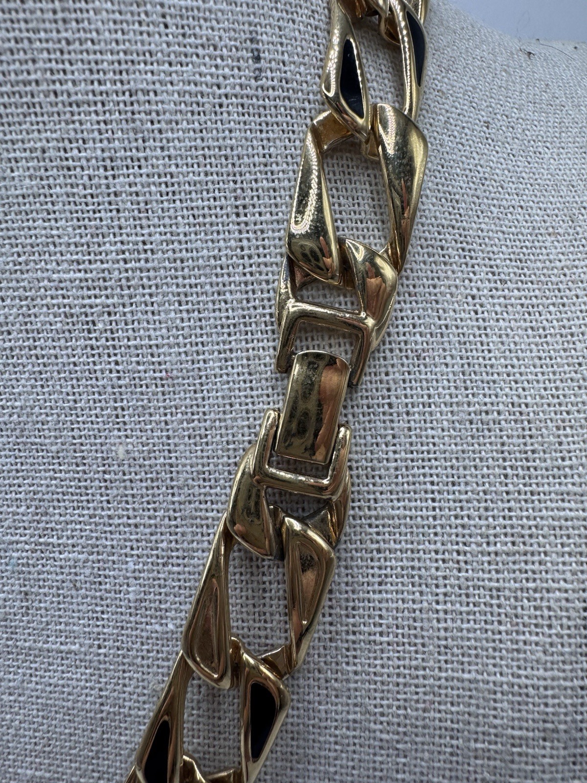 Vintage Monet Gold Tone Black Enamel Choker Collar Chain Necklace 17”