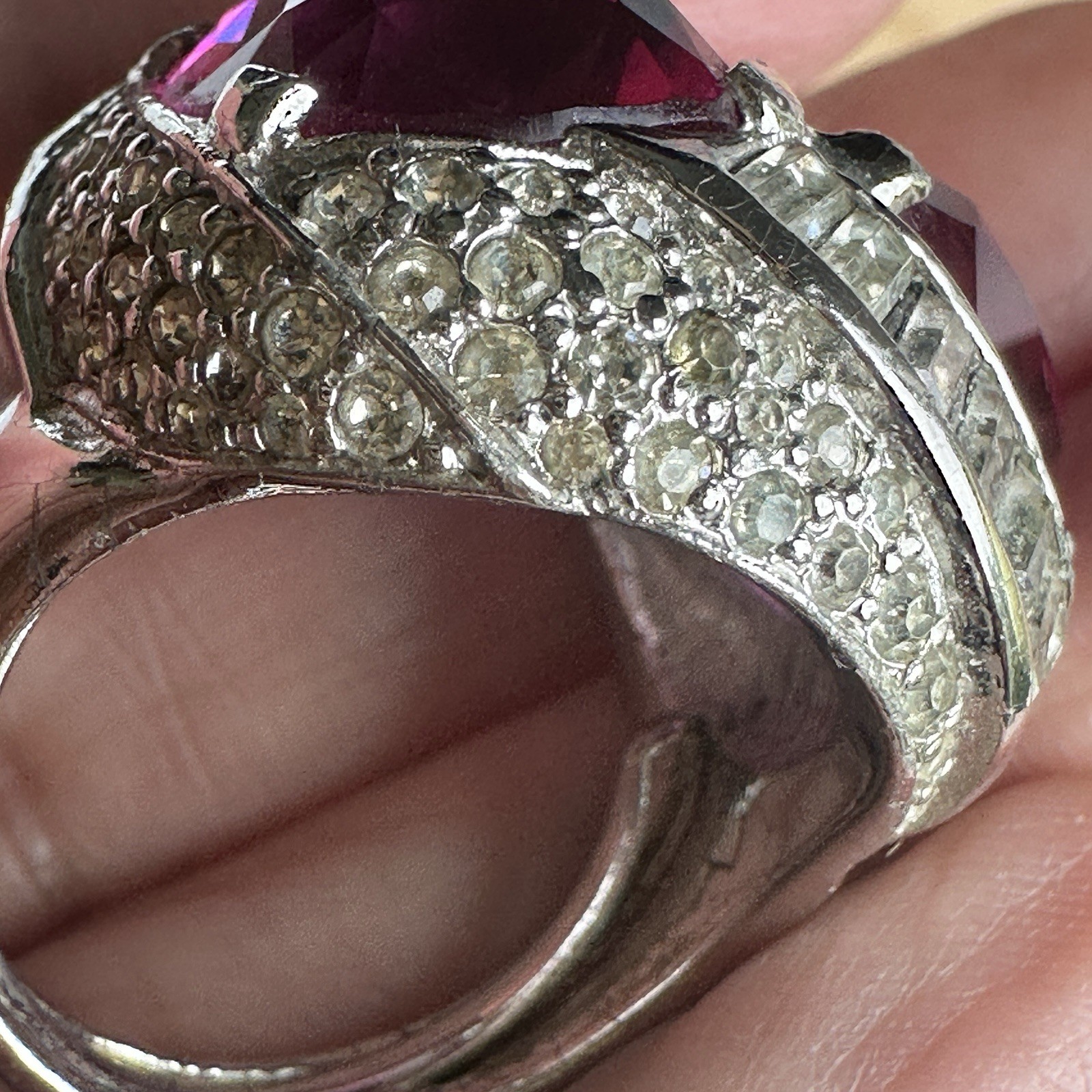 VTG Mazer Statement Substantial Ring Size 7 Crystal Ruby Red Clear Signed Rare