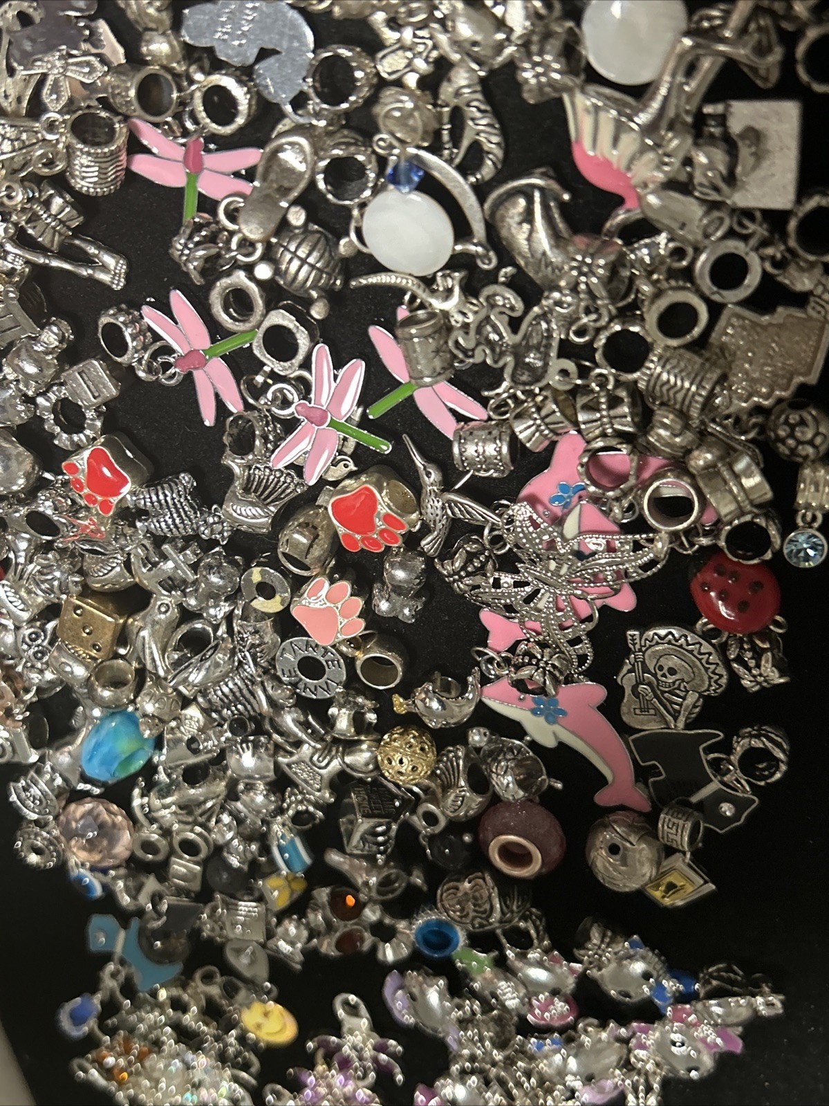 Vintage Lot 181 Charms Bead Spacer Clip Dangle Mix Rhinestone Enamel Collection