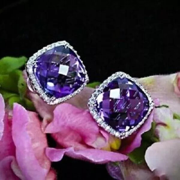 Art Deco Lab Created Diamond Antique Woman Stud Earring 14K White Gold Finish