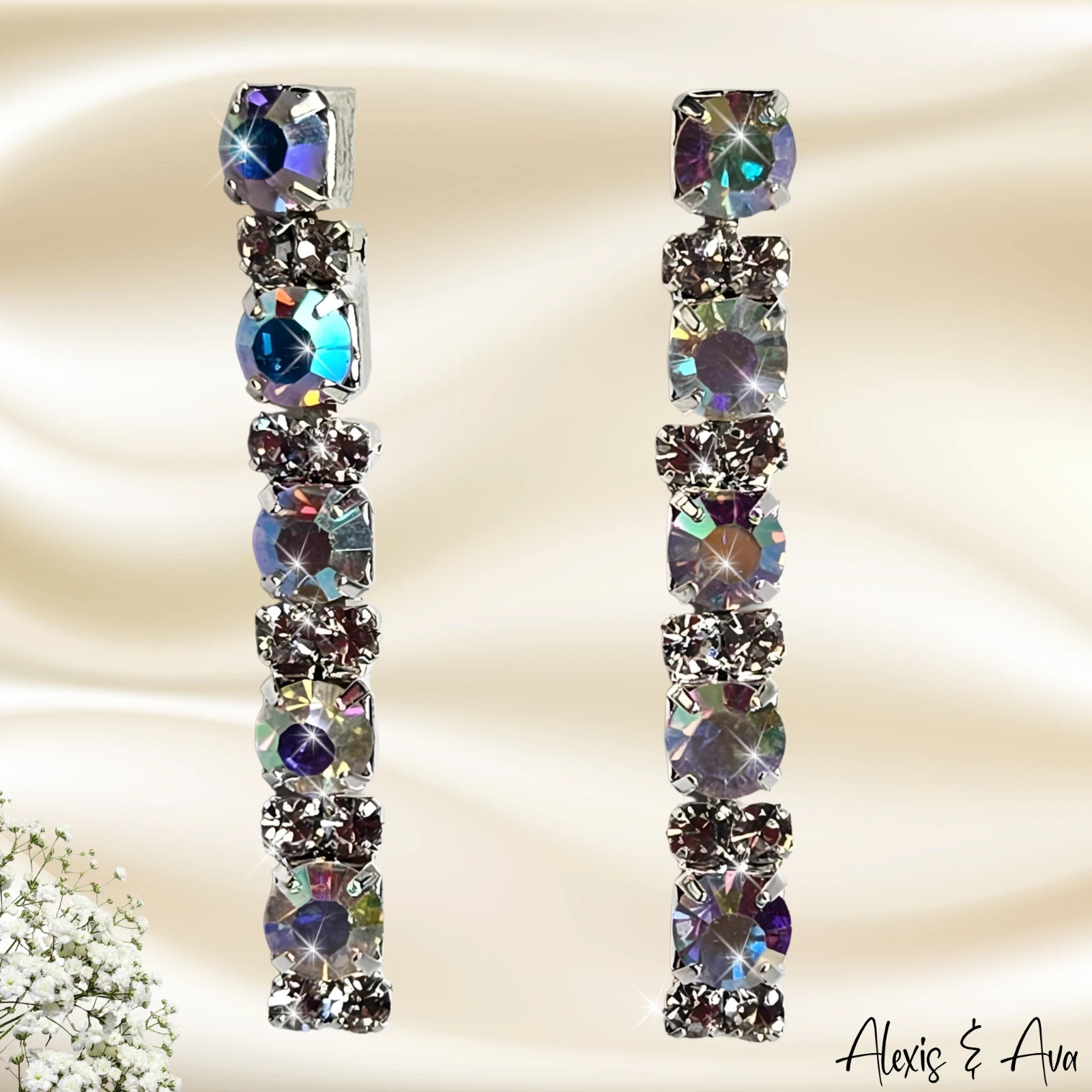 Rhinestone Dangle Earrings Aroura Borealis Bridal Prom Birthday Gift for Her NEW