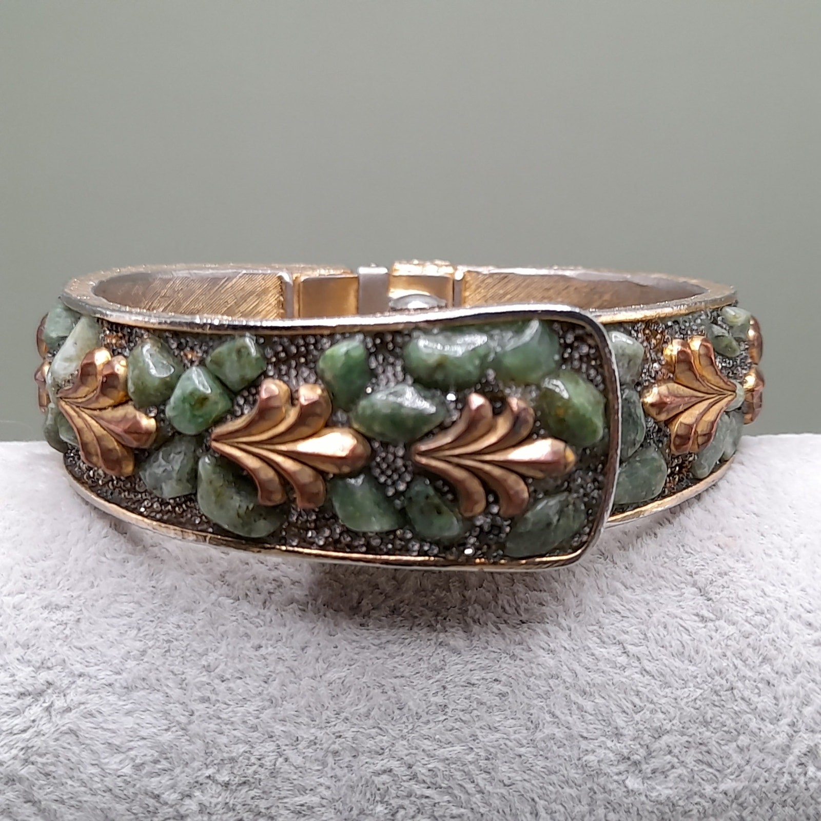 Vintage Jade Watch Cuff Bracelet, Pilgrim 17 Jewels, 6 1/2 Inches