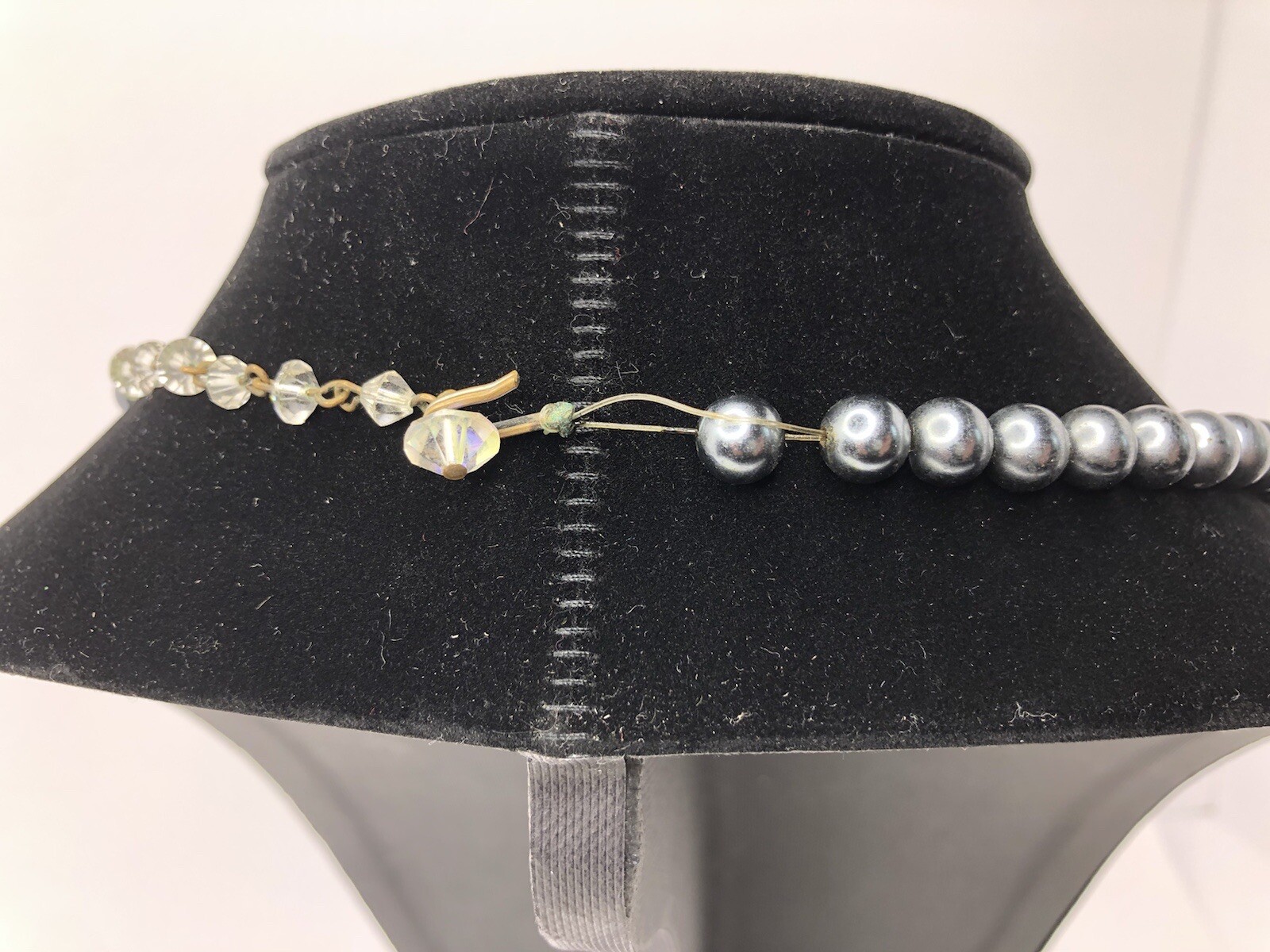 Necklace Costume Jewelry Vintage Long Dark Grey Round Beads
