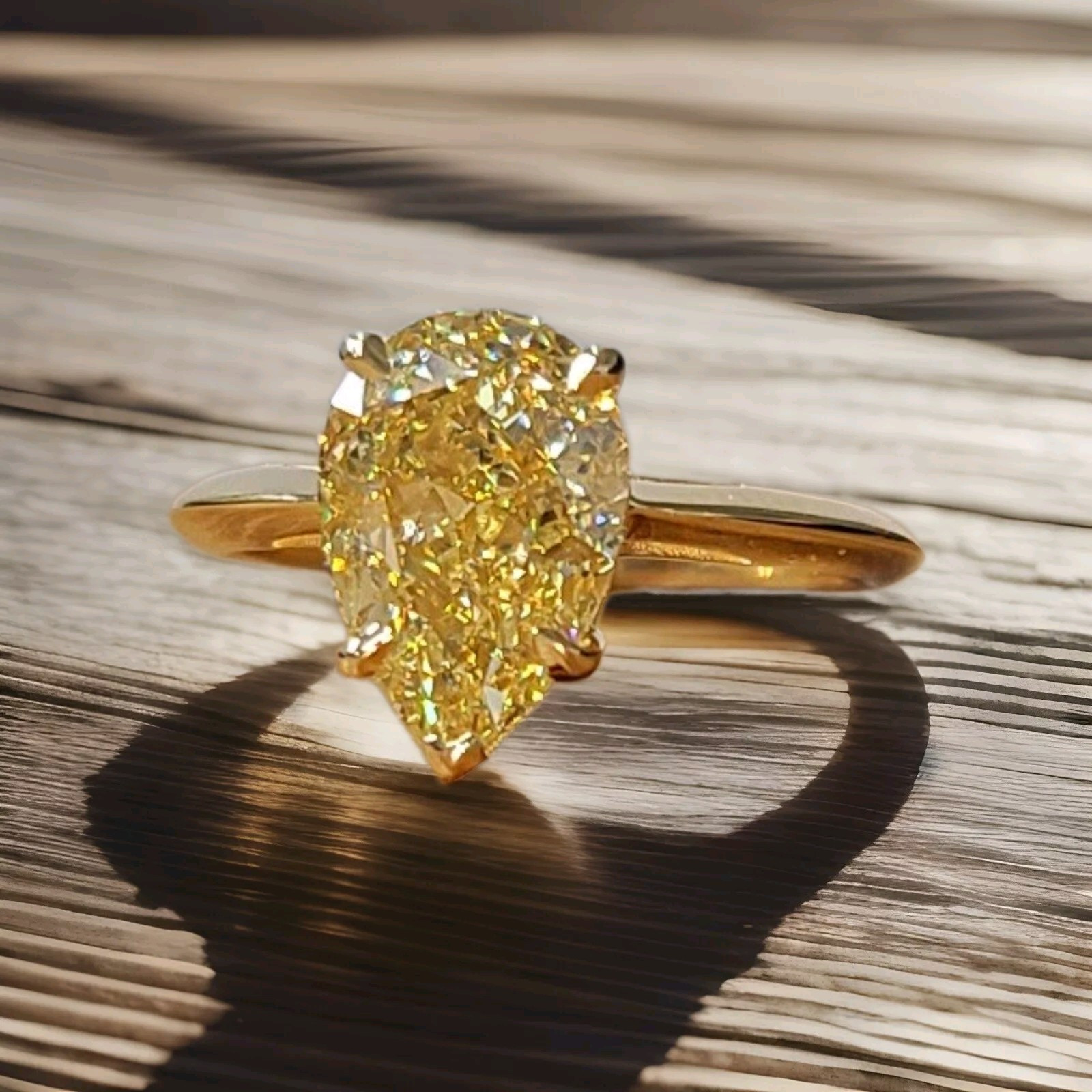 14k Yellow Gold Engagement Ring 3.51CT. Natural Pear cut Yellow Diamond GIA Cert