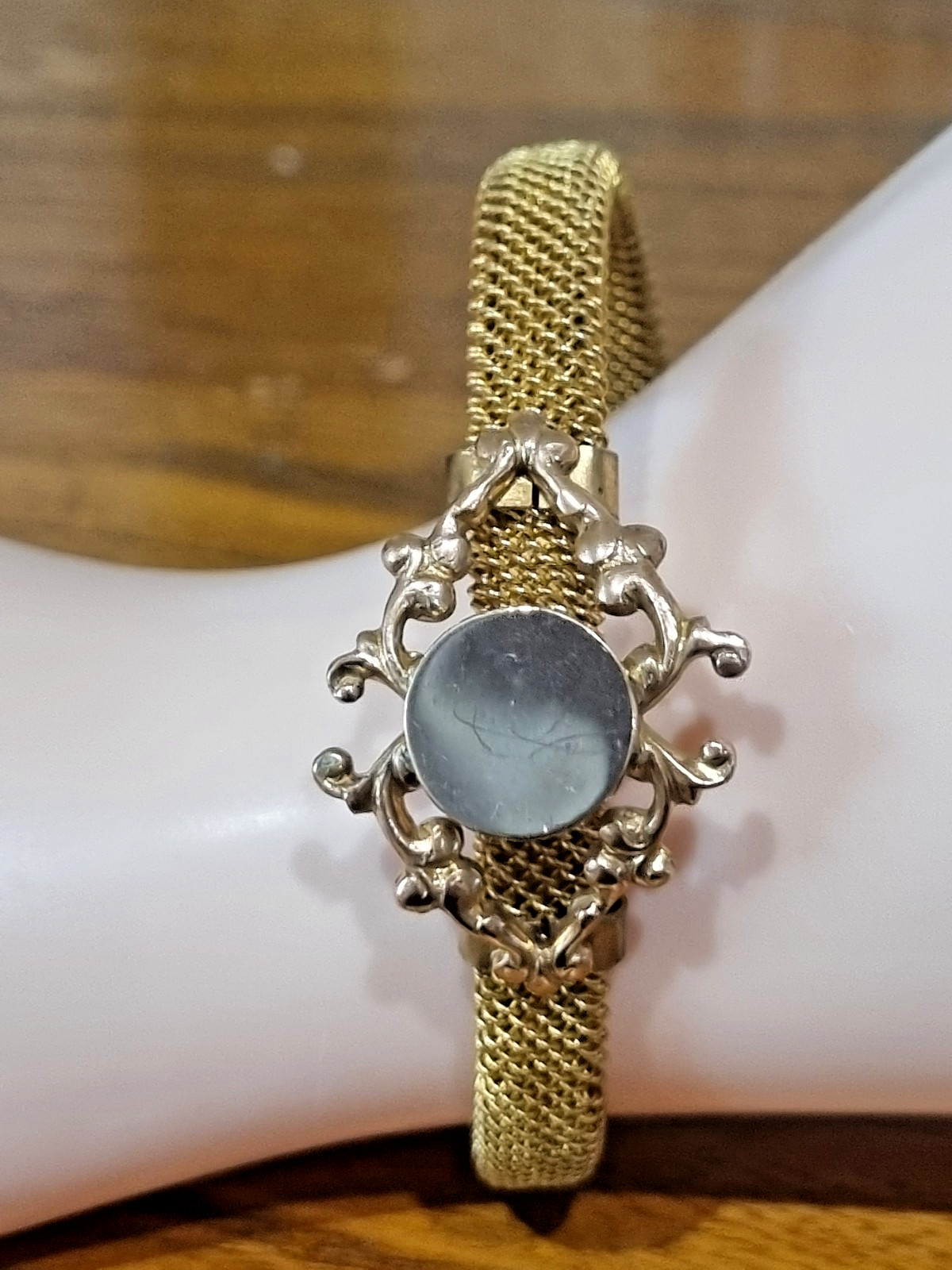 Antique Victorian Gold Mesh Fill Bracelet Bangle Name plate See Video