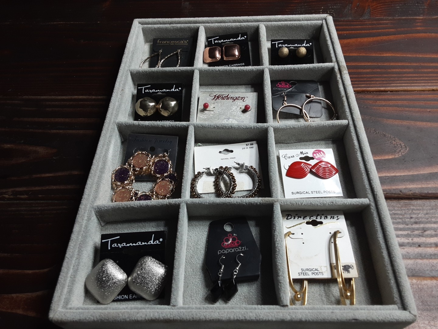 Earring Gold Silver Rose Tone Lot of 12 Pair New Old Stock Pierce Vtg Jewerly