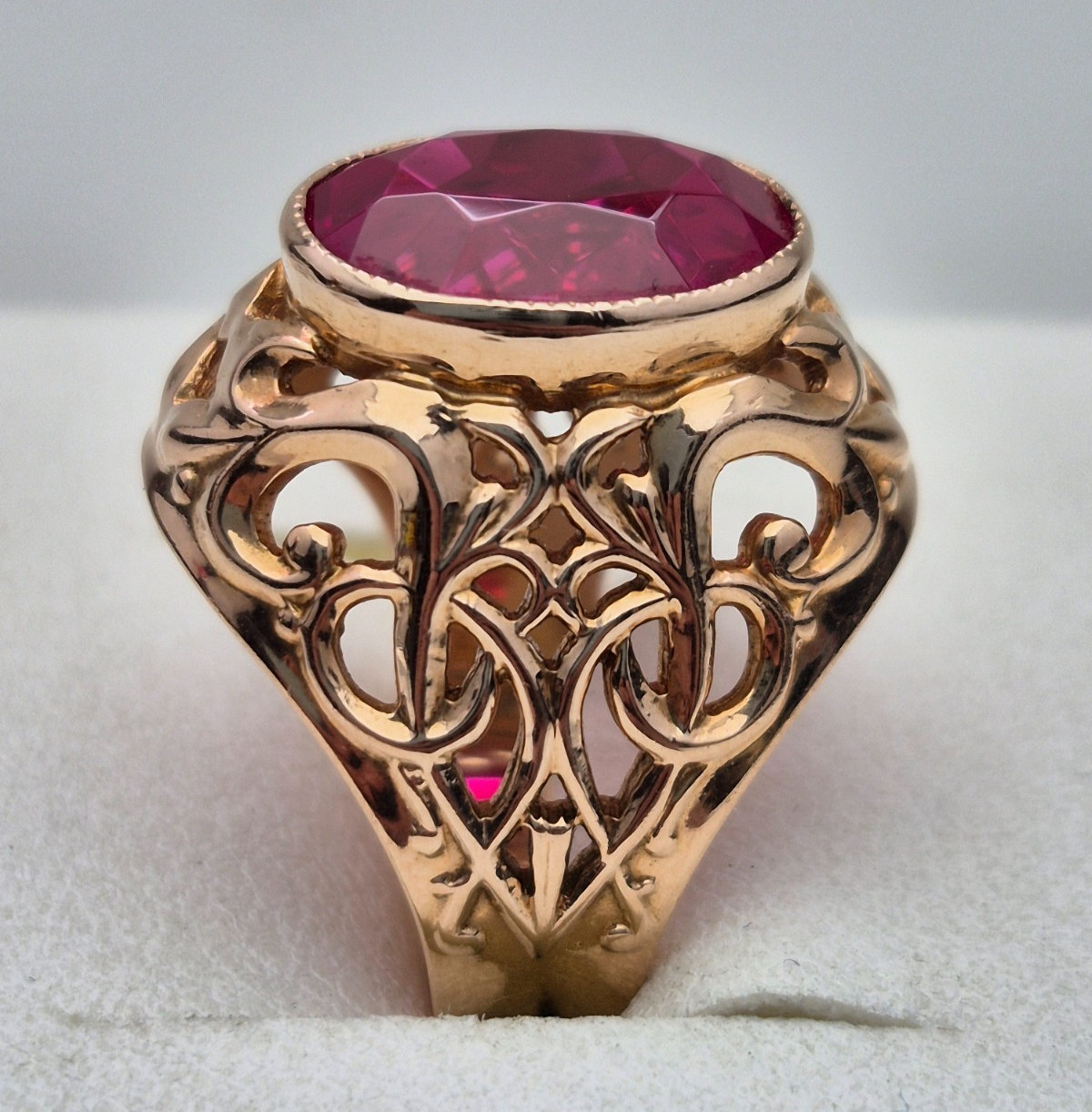 Vintage Soviet 14K Rose Gold Ring 583 with Stone • 11g • Original USSR Jewelry