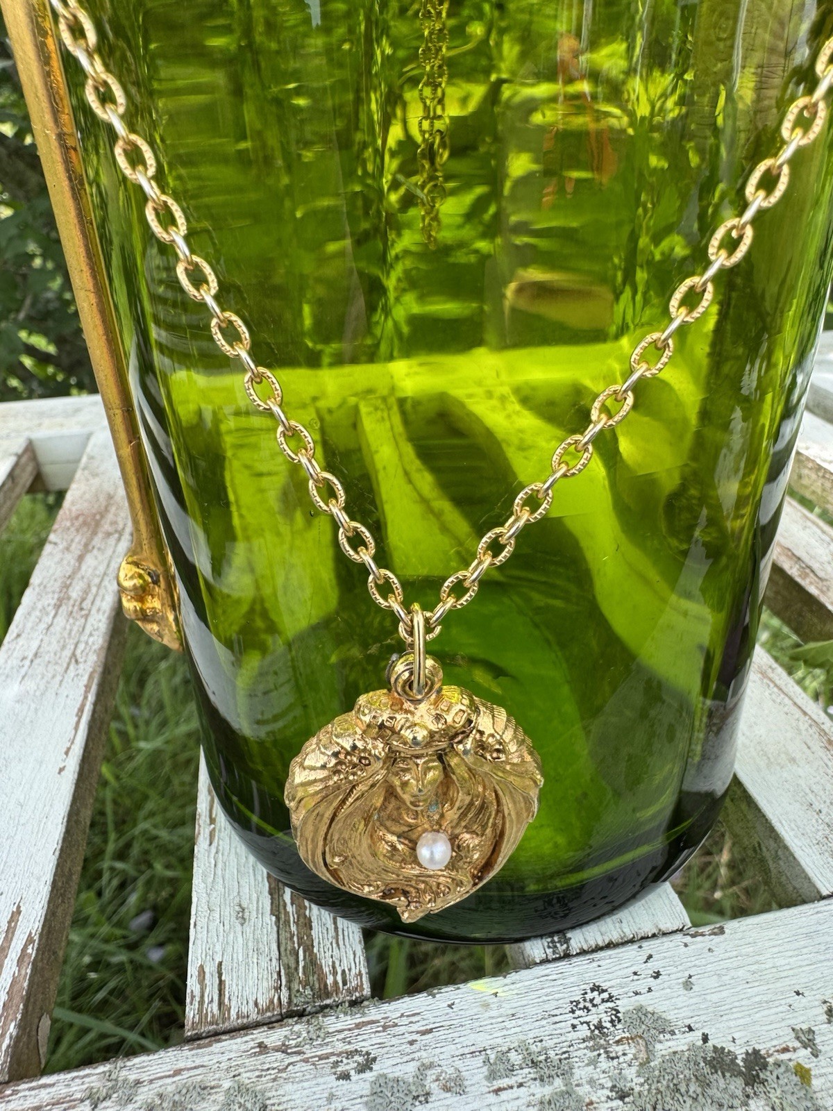 Gold filled vintage Art Nouveau style “Goddess” Or “Maiden” necklace
