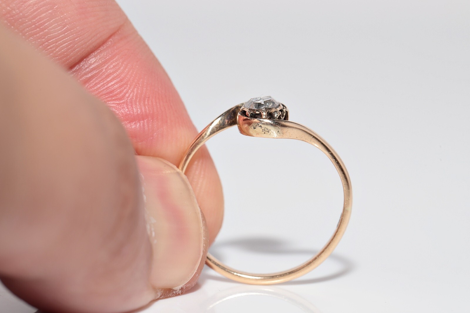Antique Circa 1900s Handcrafted 14k Gold Natural Rose Cut Diamond Solitaire Ring