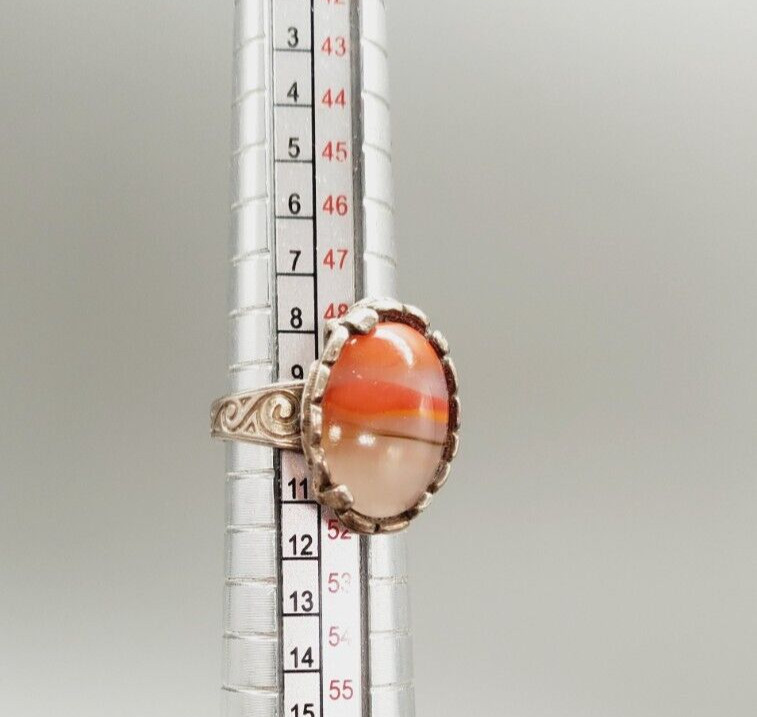vintage Agate adjustable Silver tone ring size 5.5