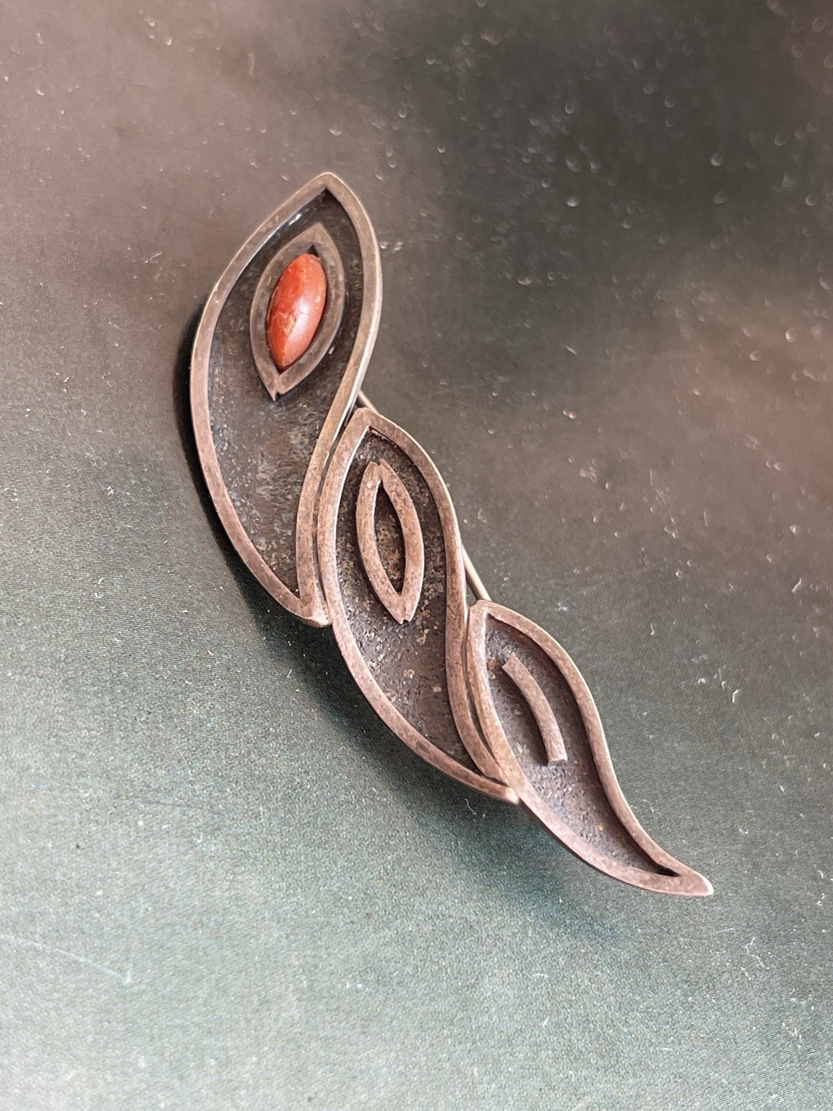 Vintage RUA Rudolph Andersen Sterling Silver Coral Denmark Brooch