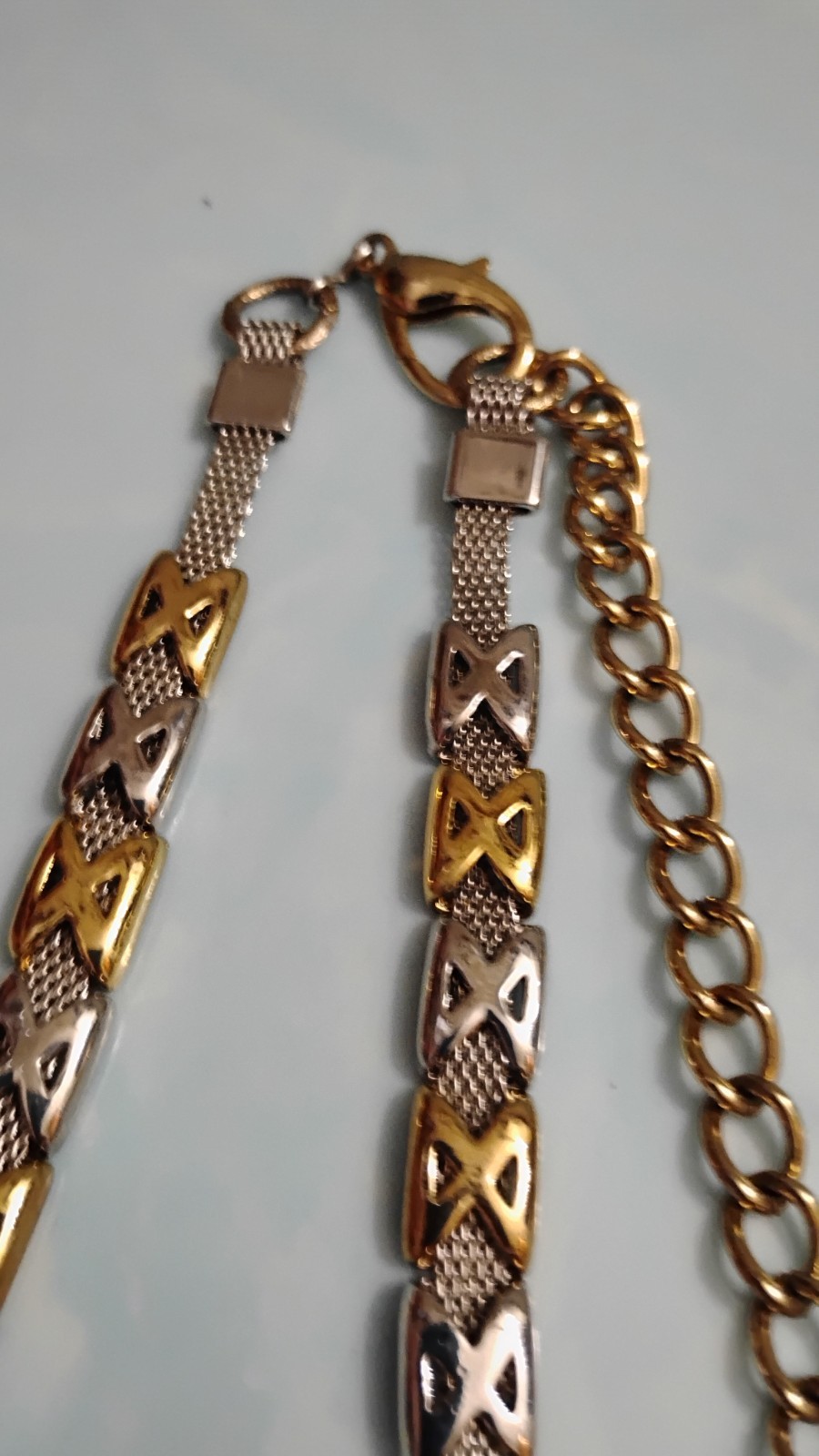 30-36″ 2 Tone X Necklace Or Belt With Dousing Fob