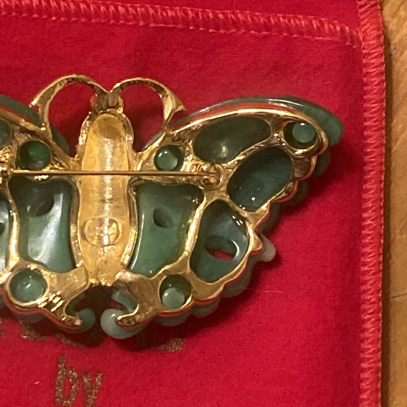 PreownedKJL Kenneth Lane Butterfly Moth Brooch Pin Vintage Faux Jade Rhinestone