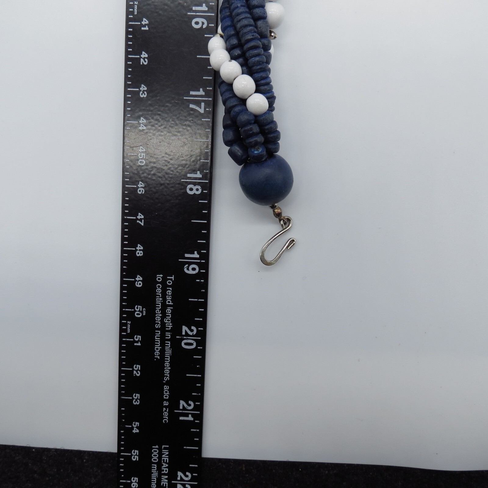 Blue White Bead Torsade Statement Necklace Boho Ethnic 19″