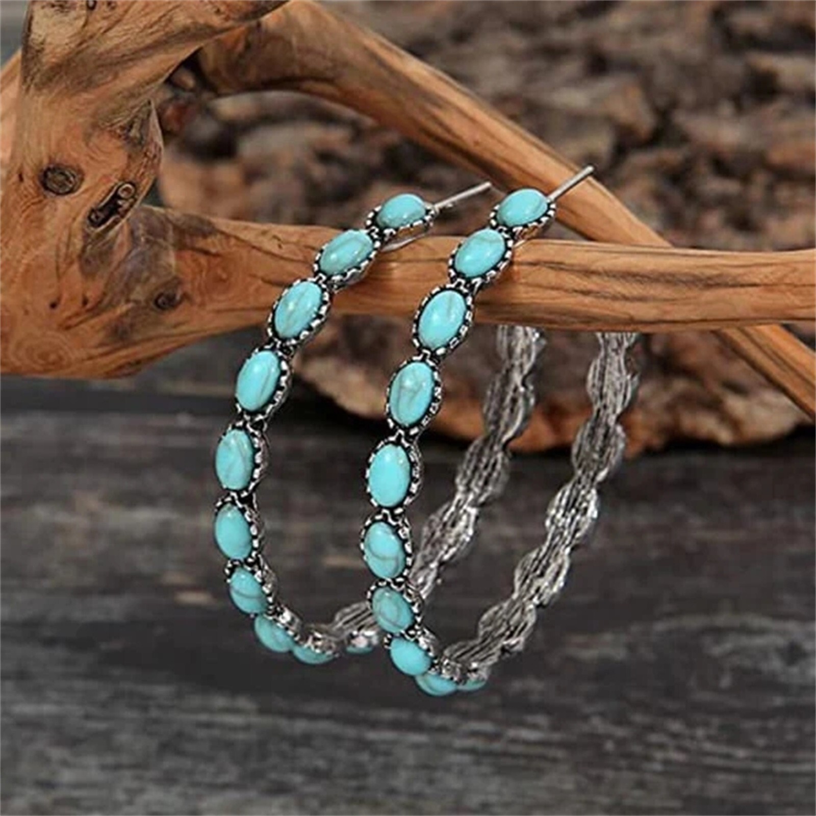 Zinc Alloy Large Oval Vintage Hoop Bohemian Earrings