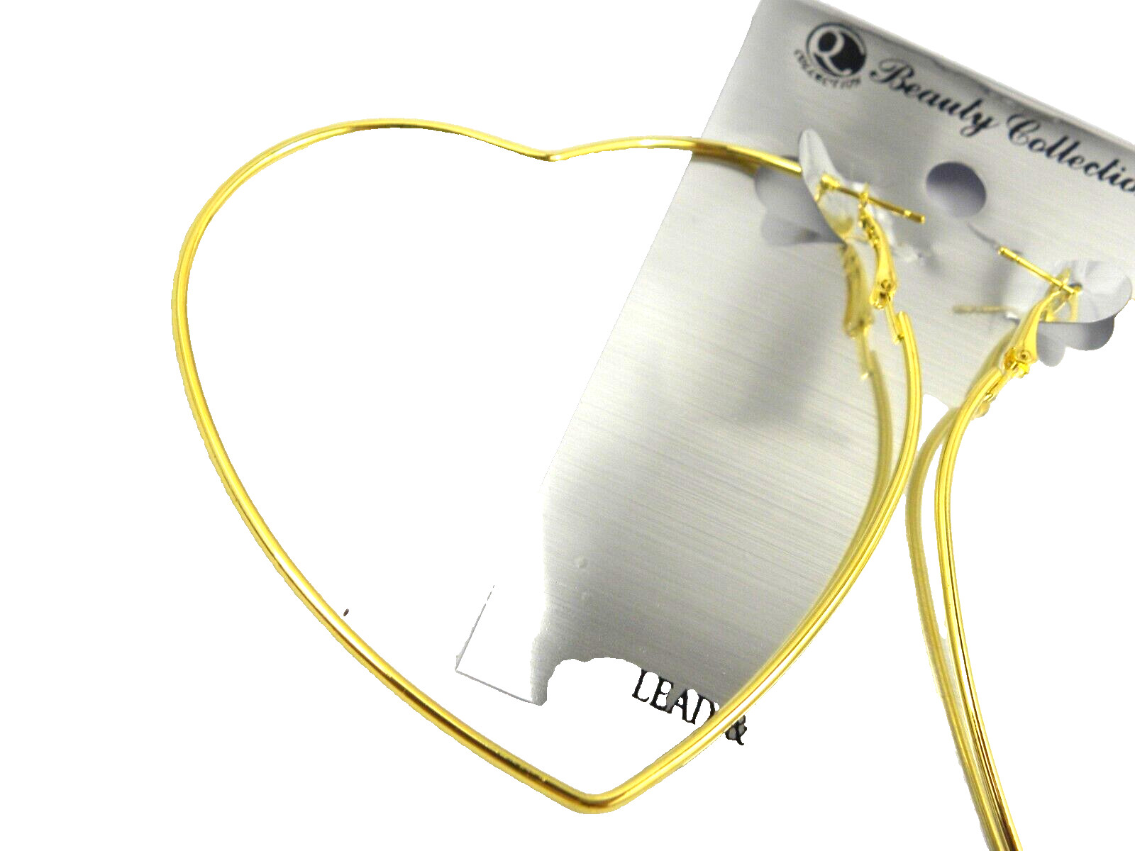 XL Heart Dangle Earrings Statement Gold Tone Pierced Nickel Free