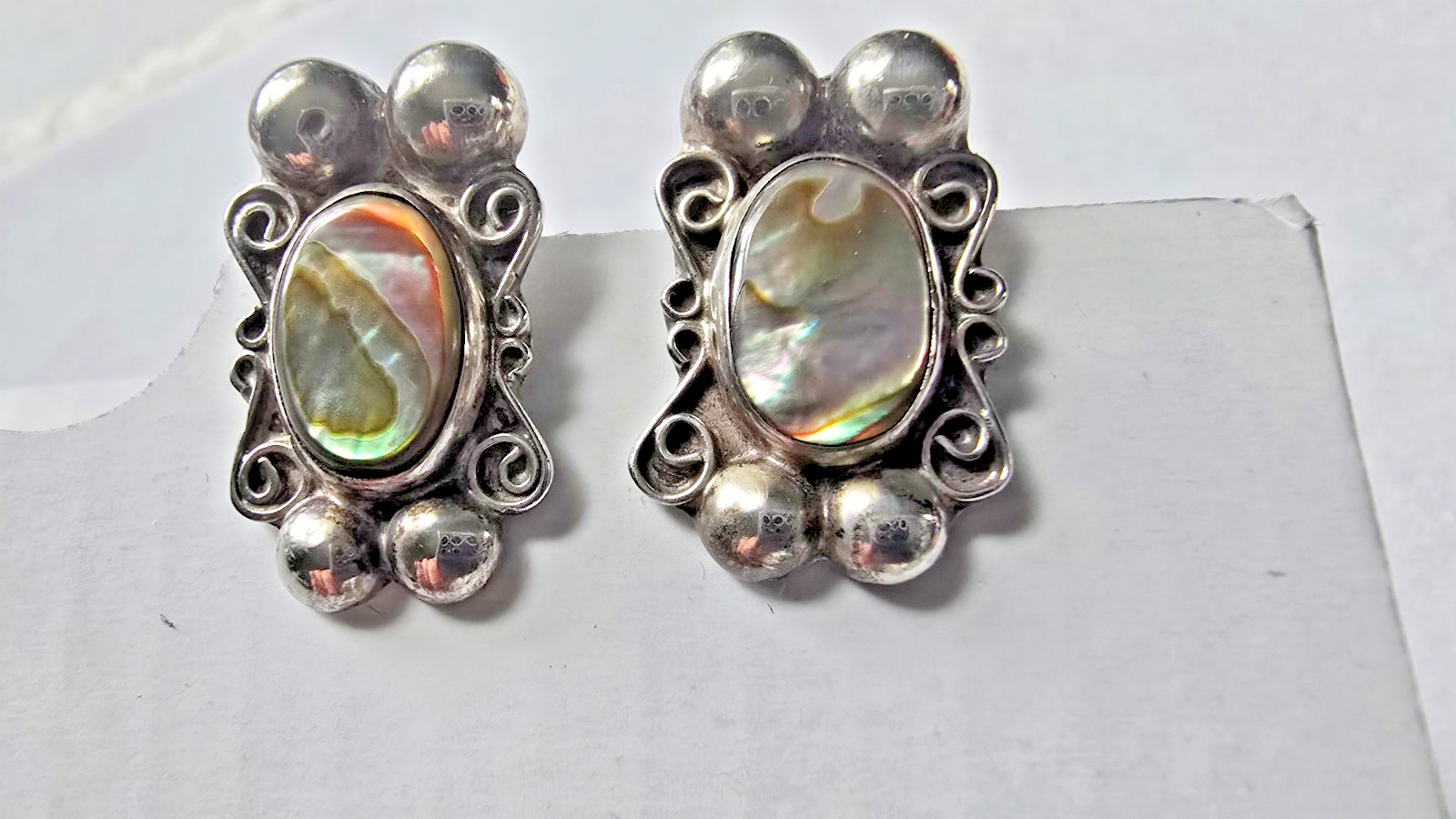 Vintage Earrings 925 Sterling Silver Authentic Abalone Stones Screw back