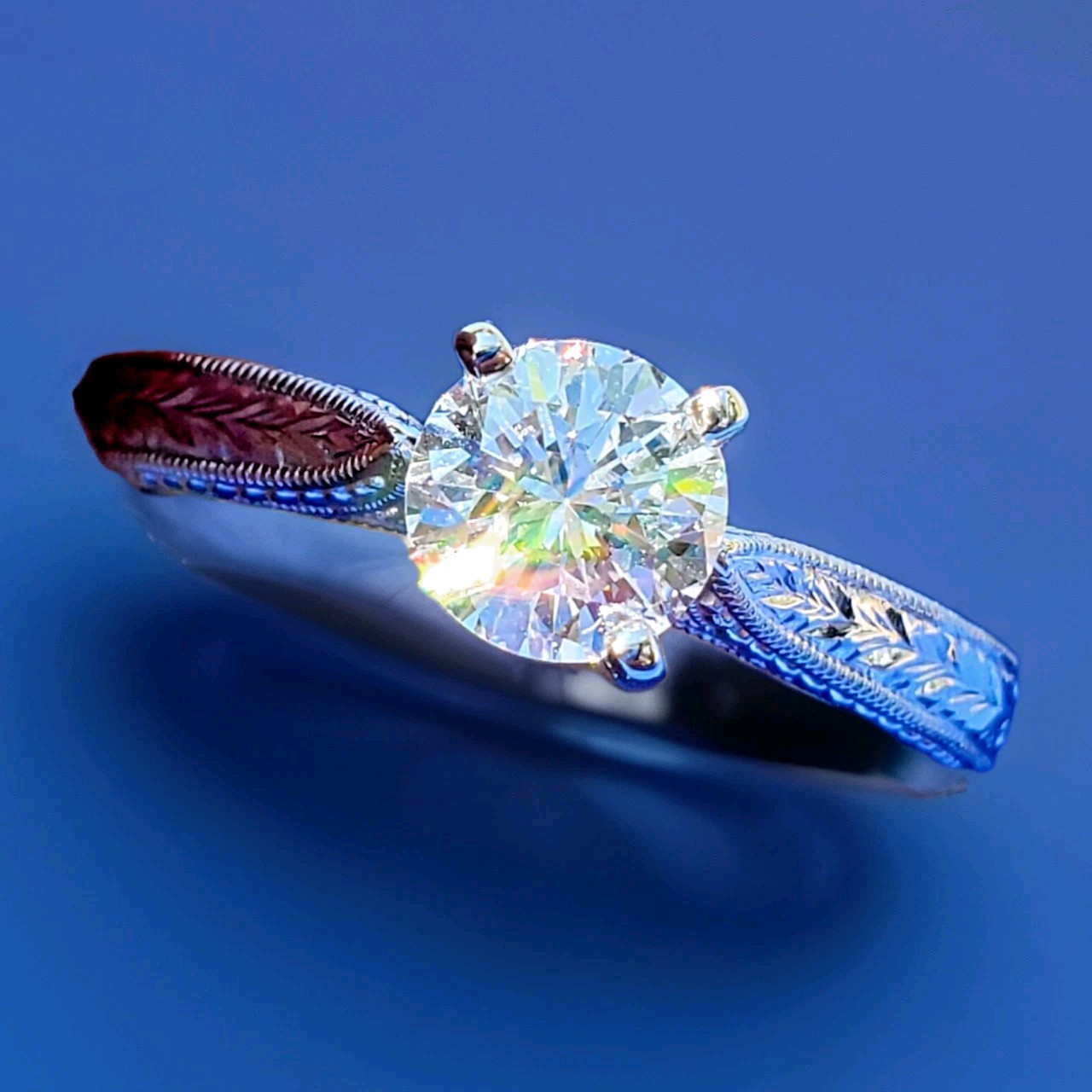ORIGINAL Gabriel co DIAMOND EARTH MINED Deco Engagement Ring 14K GOLD Solitaire