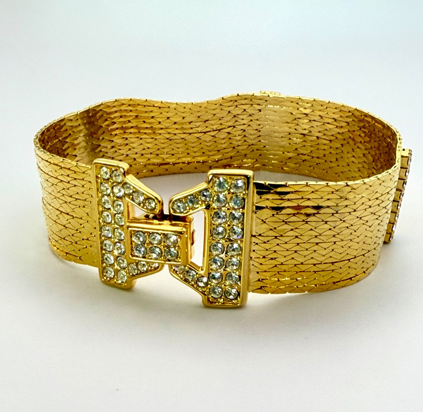 Nolan Miller Gold Tone Multi Strand Bracelet – Pavé Clasp – 7.25” – Signed