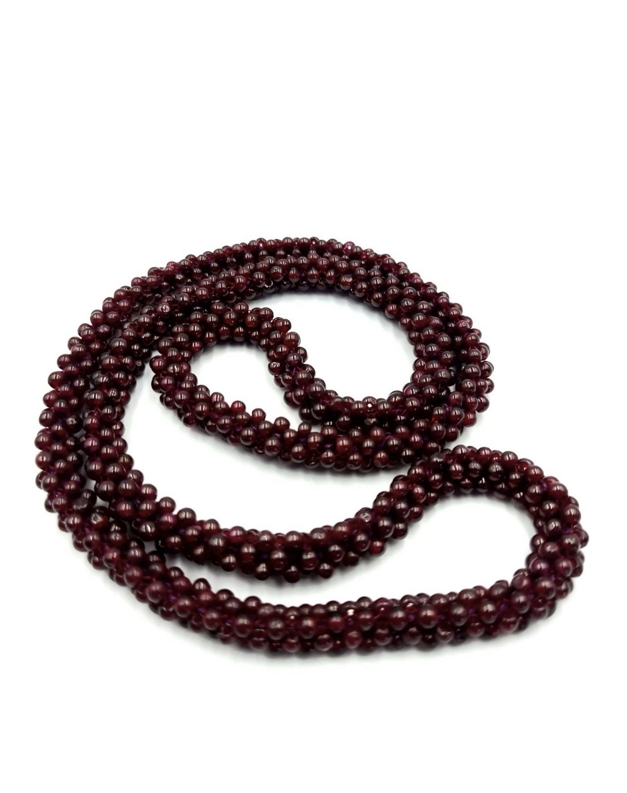 Vintage 23″ Woven Natural Garnet Seed Bead Rope Necklace 107g