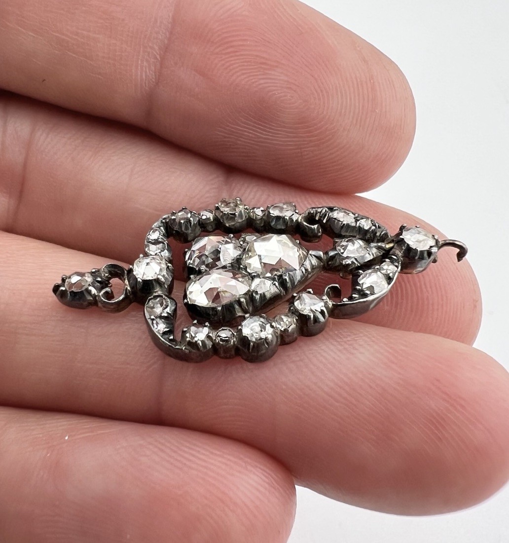 Antique Georgian Gold & Silver Rose Cut Diamond Cluster Dangle Pendant