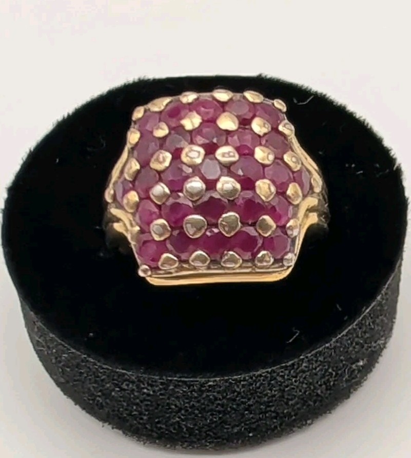 Vintage Gold over 925 Sterling Silver Ruby Pavé Ring Sz 9
