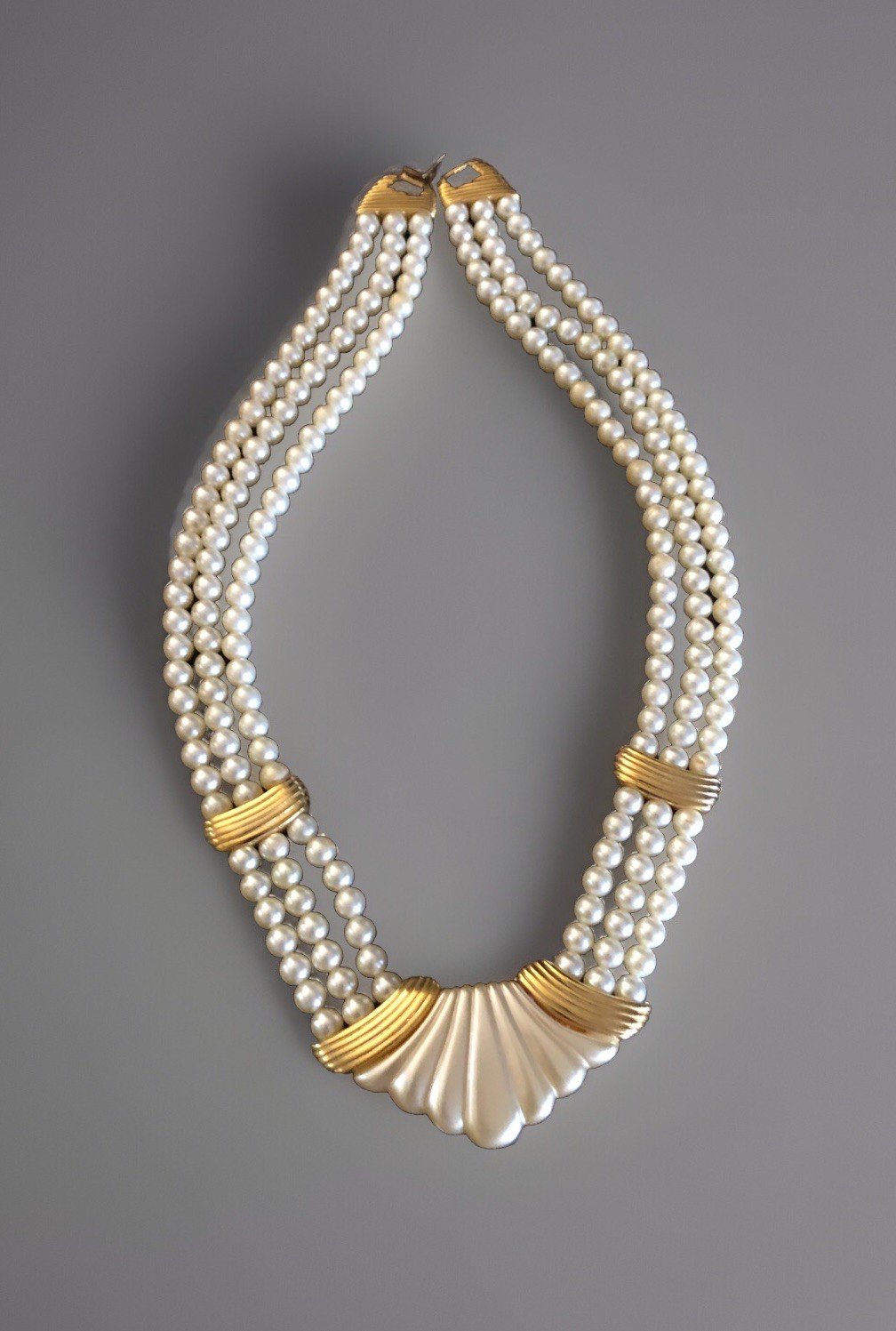 Vintage Napier Triple Strand Faux Pearl Necklace